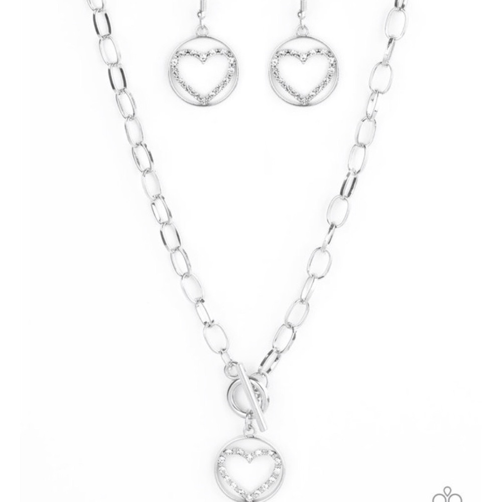 Paparazzi silver heart necklace/earrings